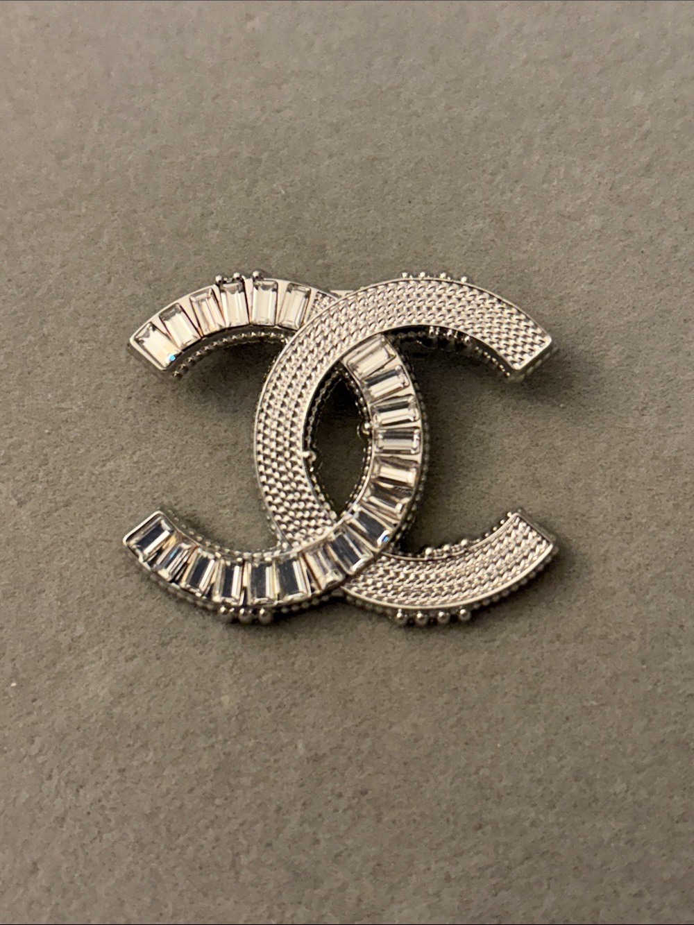 Silver Crystal Logo Brooch